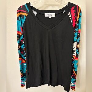Rowdy Crowd Black V-neck with Aztec Sleeves